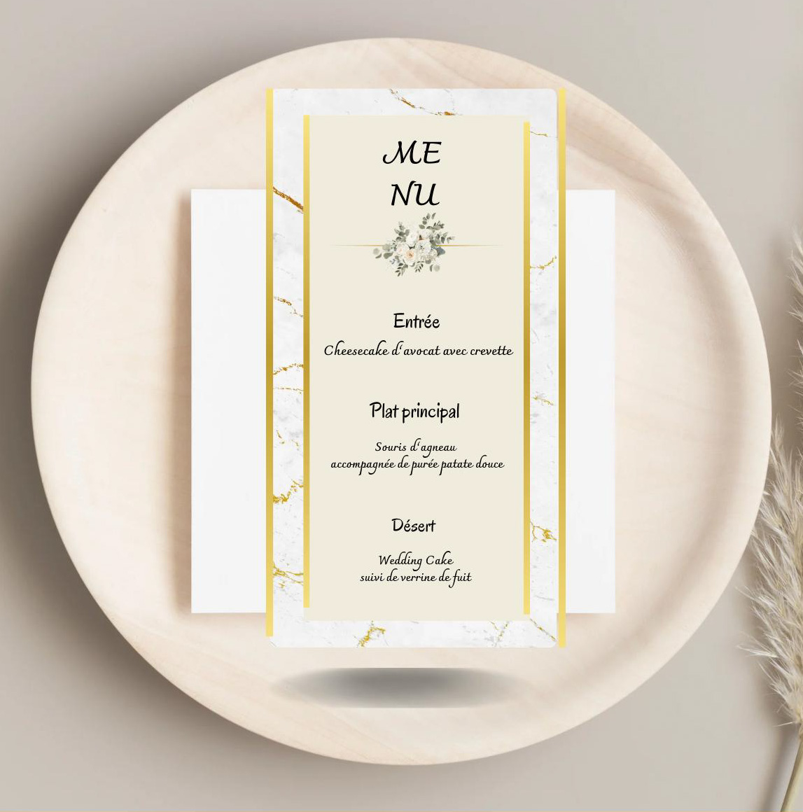Menu de table marbre blanc et or