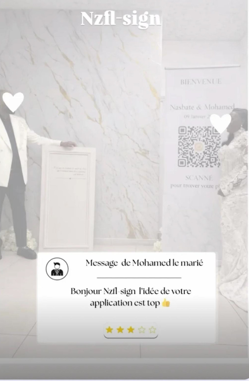 Témoignage client — message de Mohamed le marié