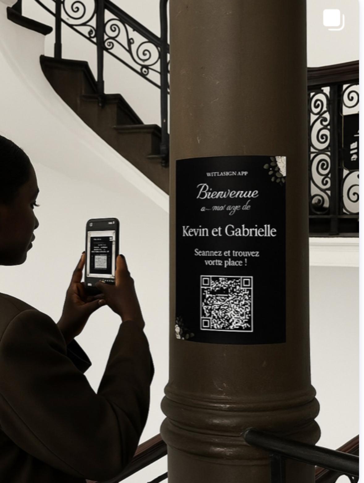 Panneau Bienvenue avec QR code — Kevin & Gabrielle